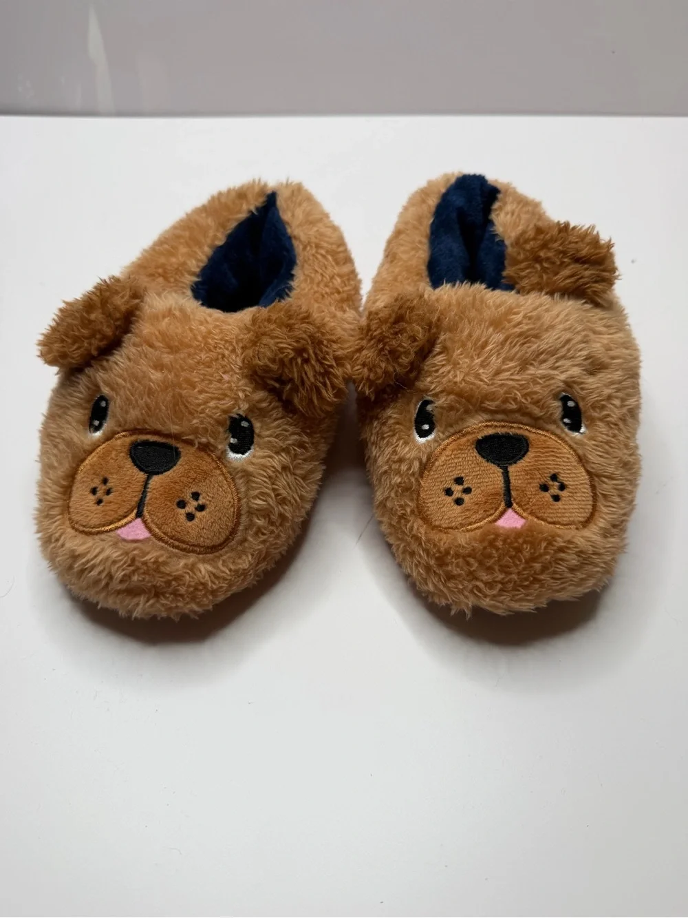 FREE 2 DREAM Kids' Animal Brown Plush Puppy Slippers 11-12